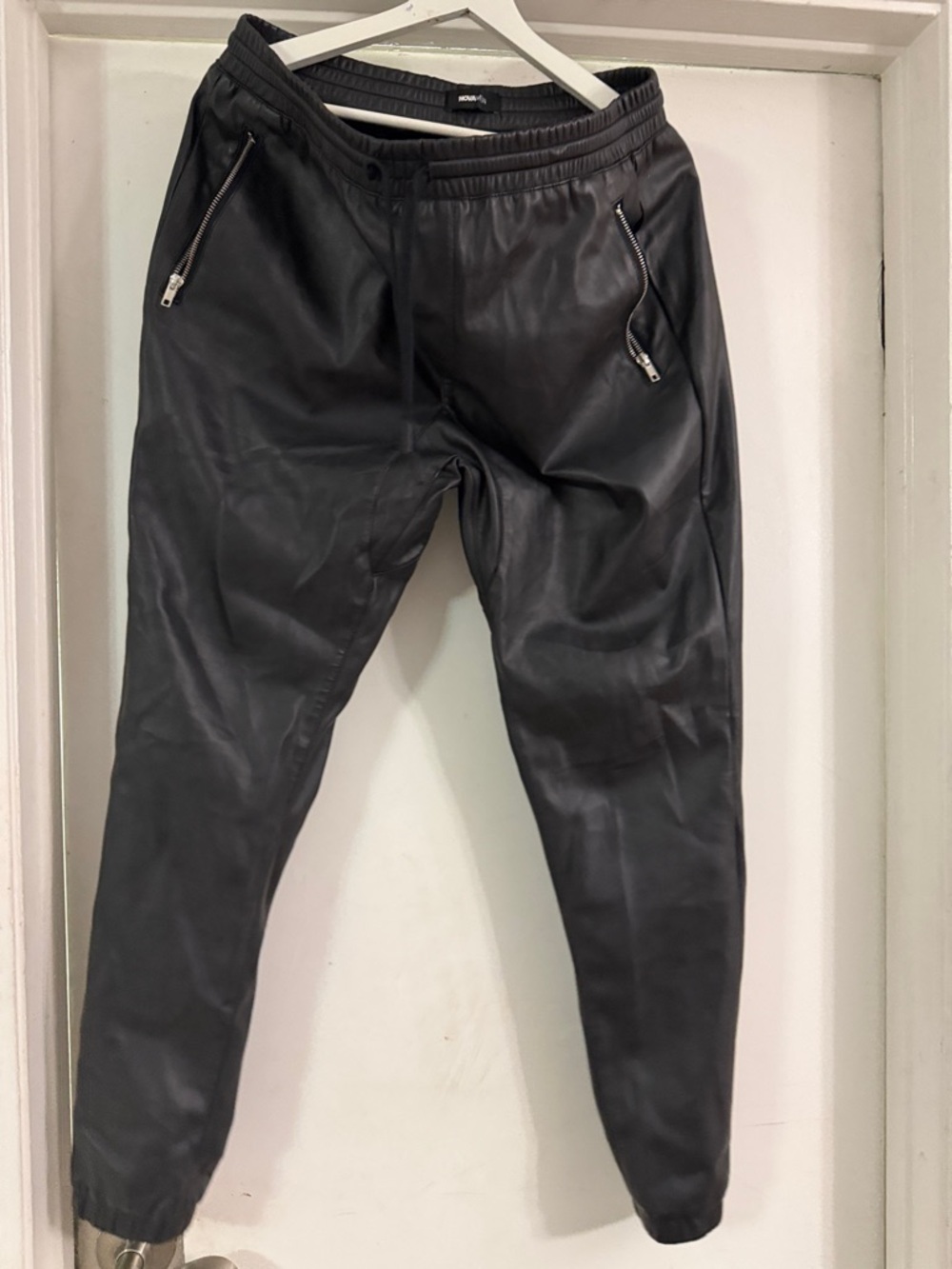 Fashion Nova Black Faux Leather Joggers with Zip Pockets